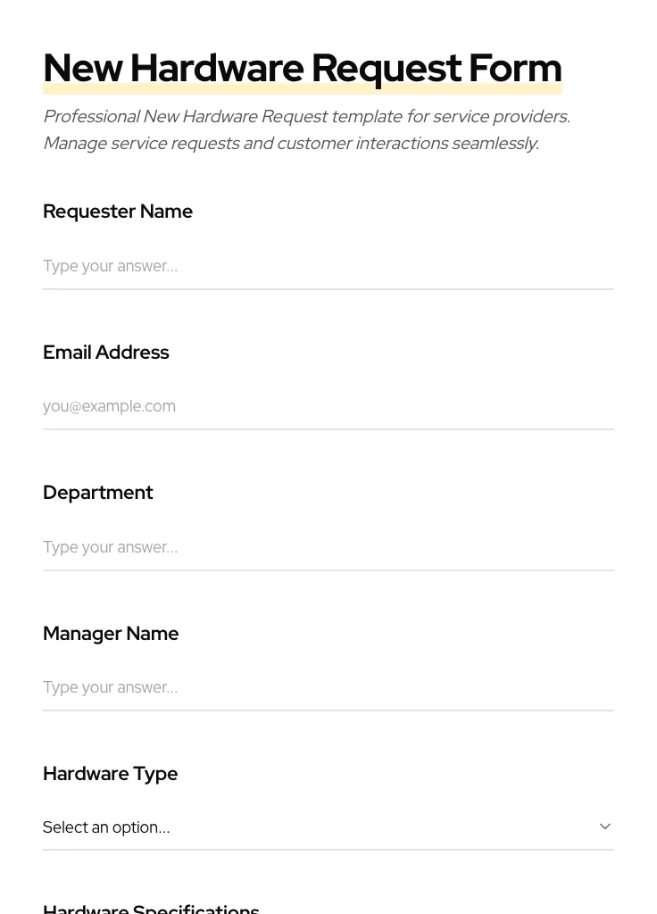 New Hardware Request preview