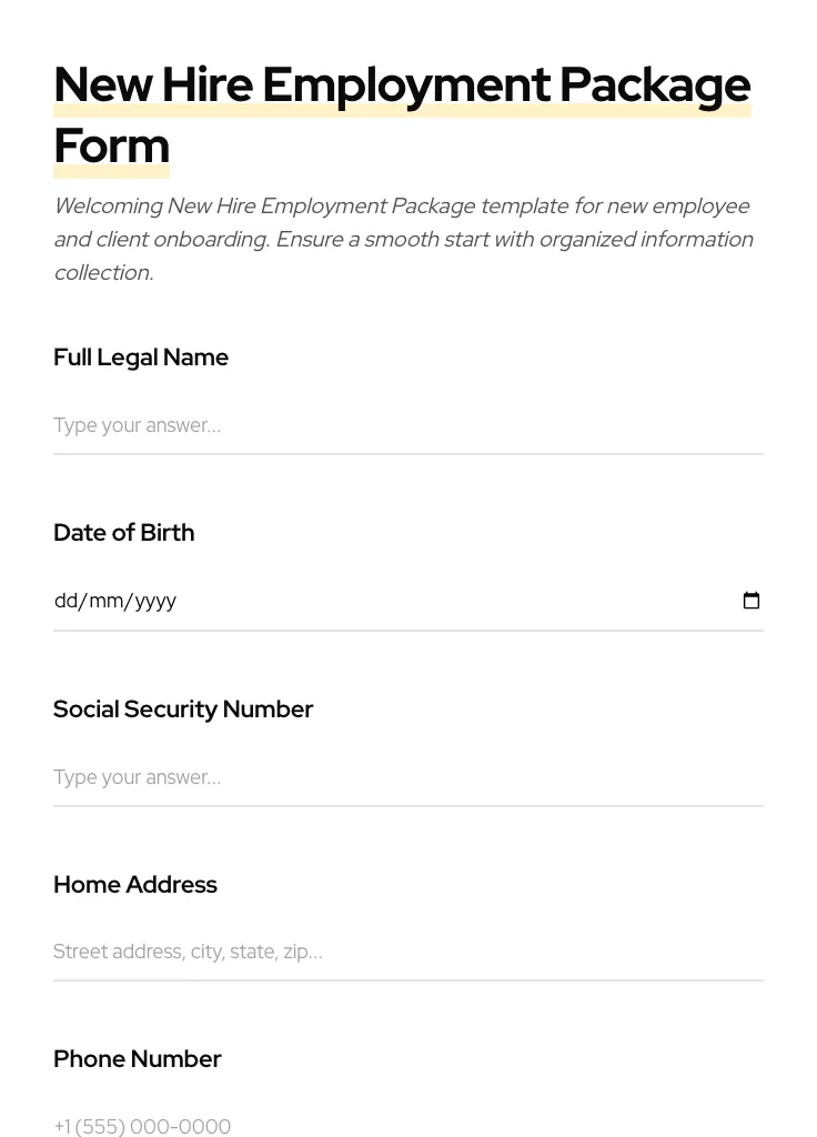 New Hire Employment Package preview