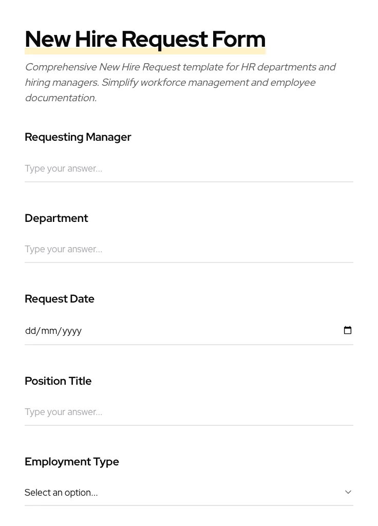New Hire Request preview