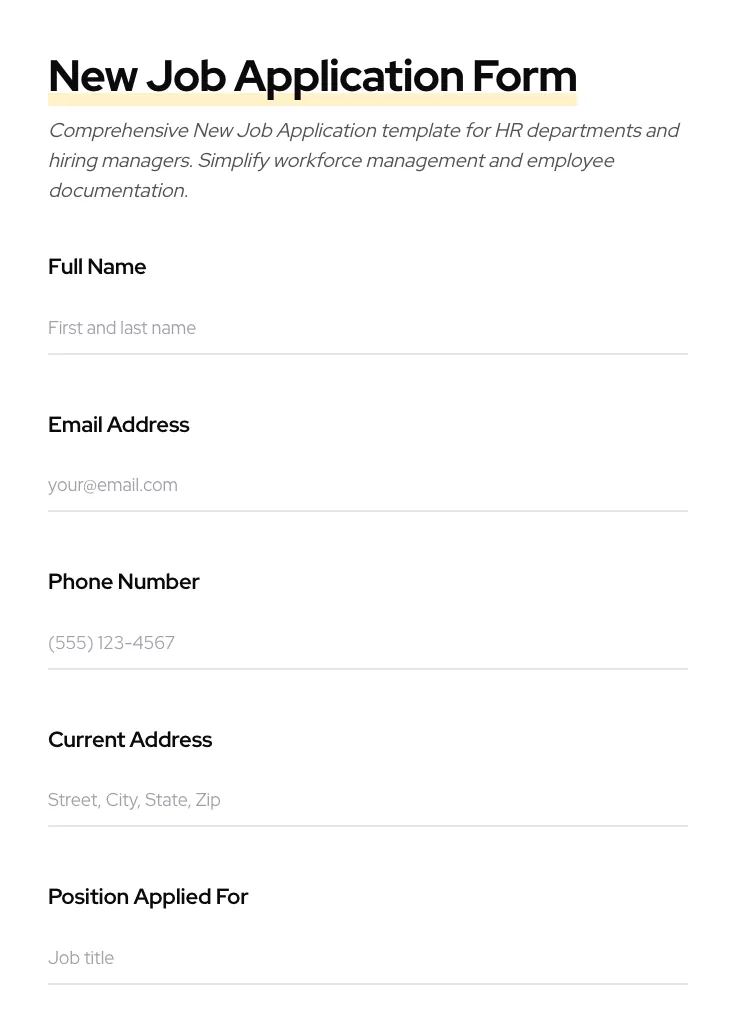 New Job Application preview