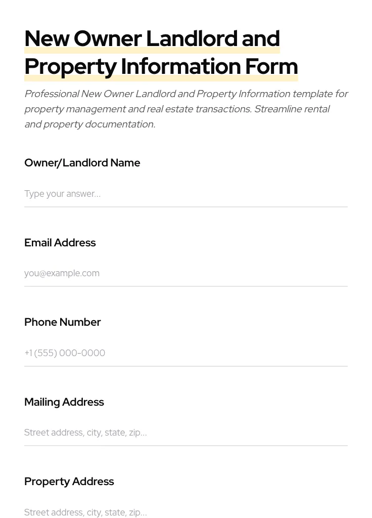New Owner Landlord and Property Information preview