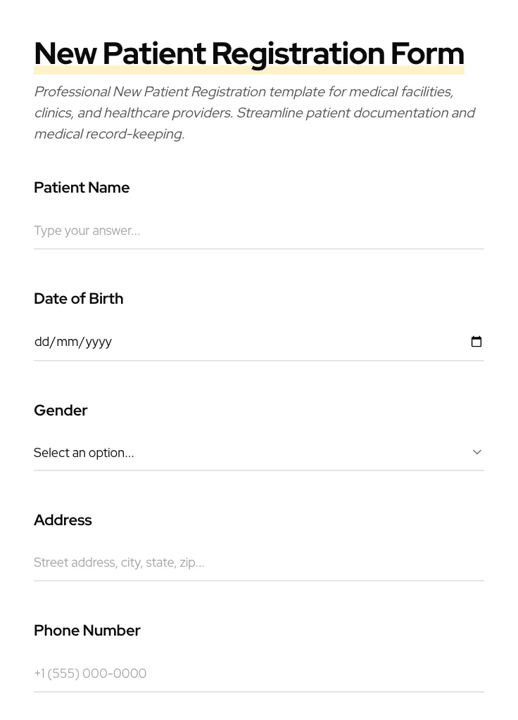 New Patient Registration preview