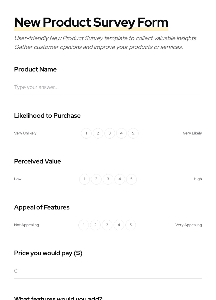New Product Survey preview