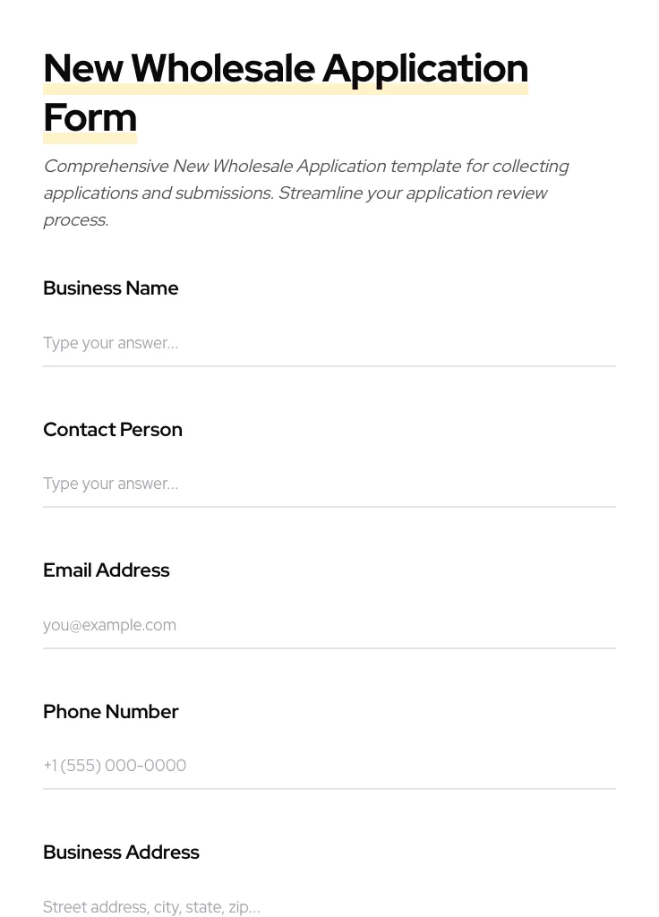 New Wholesale Application preview