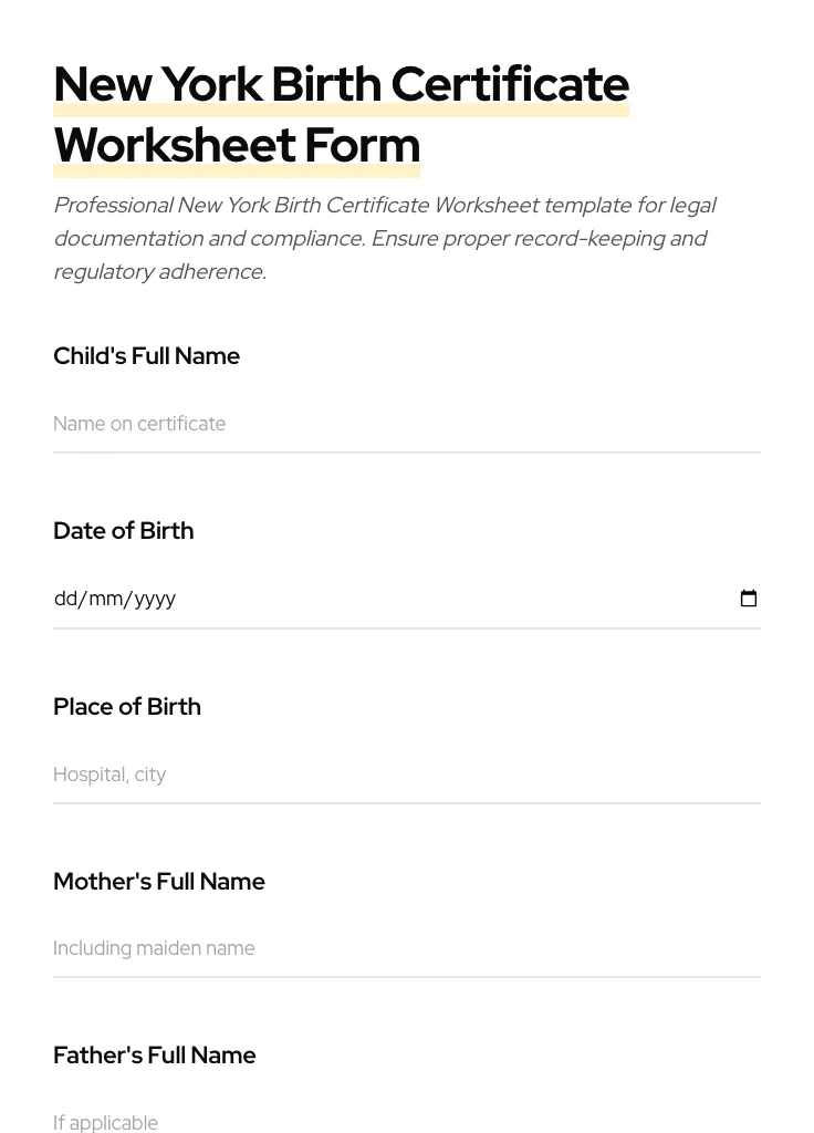 New York Birth Certificate Worksheet preview