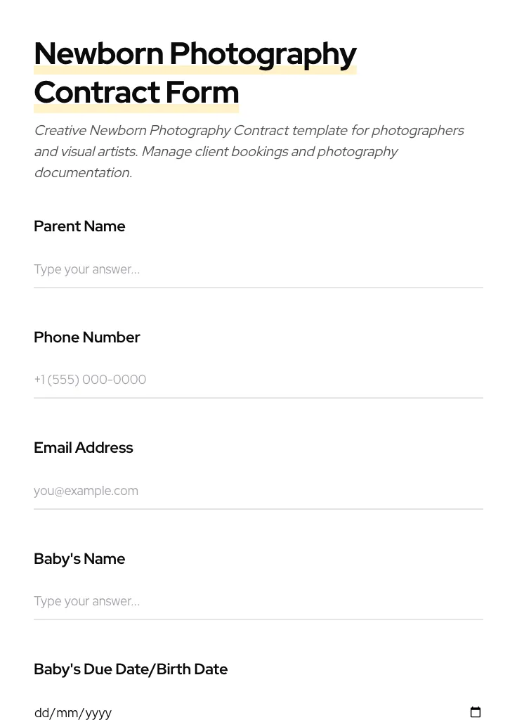 Newborn Photography Contract preview