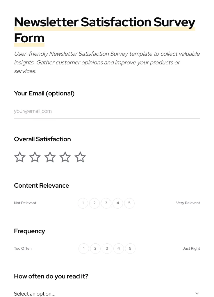 Newsletter Satisfaction Survey preview