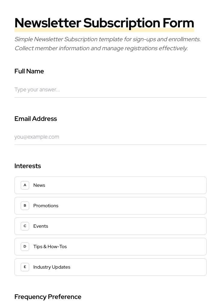 Newsletter Subscription preview