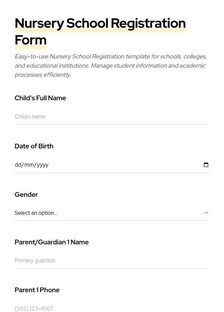 Nursery School Registration preview