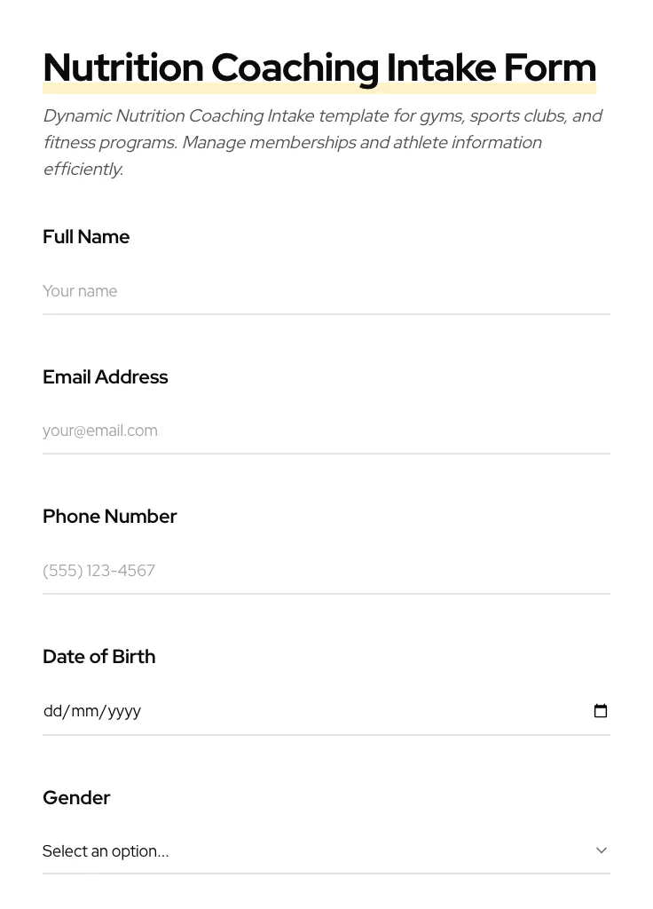 Nutrition Coaching Intake preview