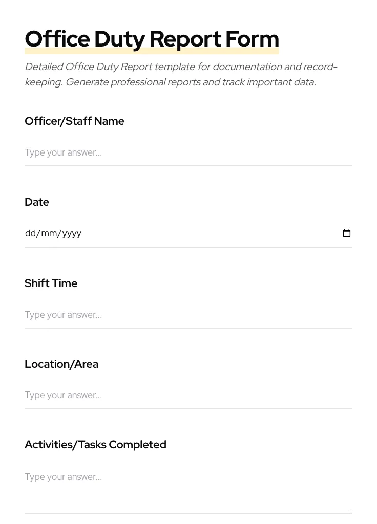 Office Duty Report preview