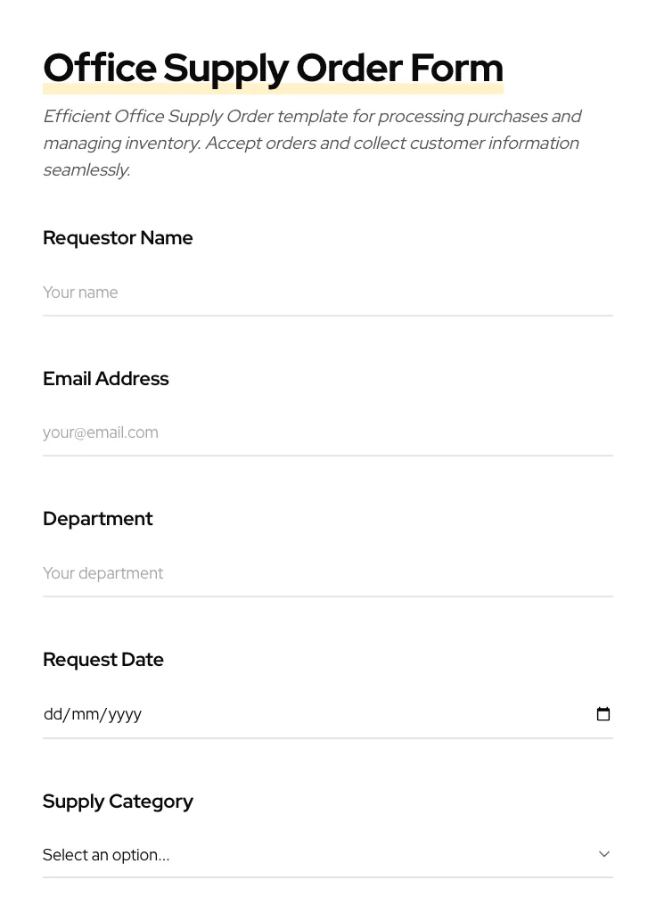 Office Supply Order preview
