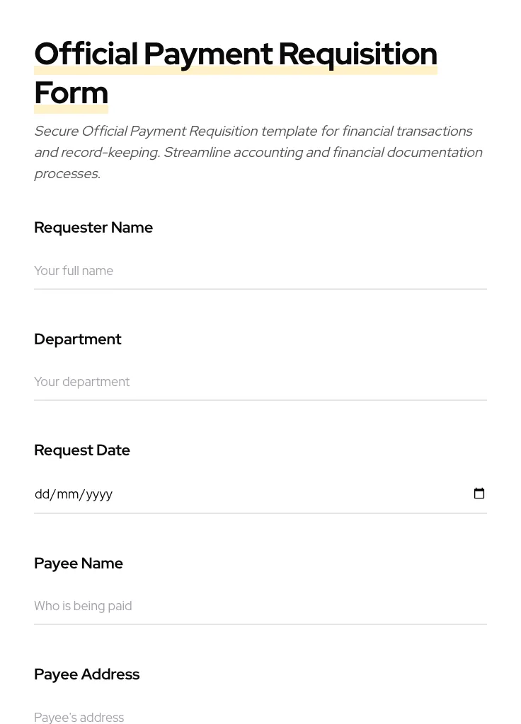 Official Payment Requisition preview