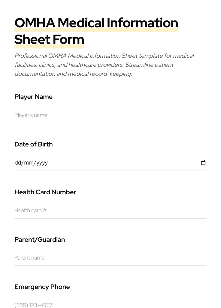 OMHA Medical Information Sheet preview