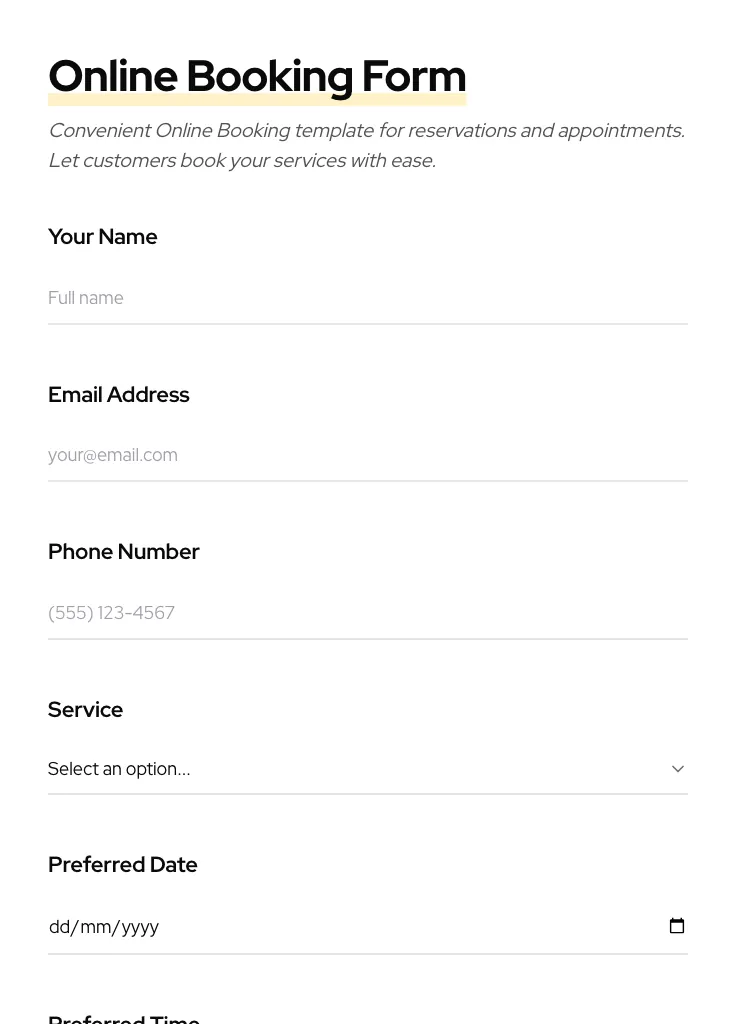 Online Booking preview