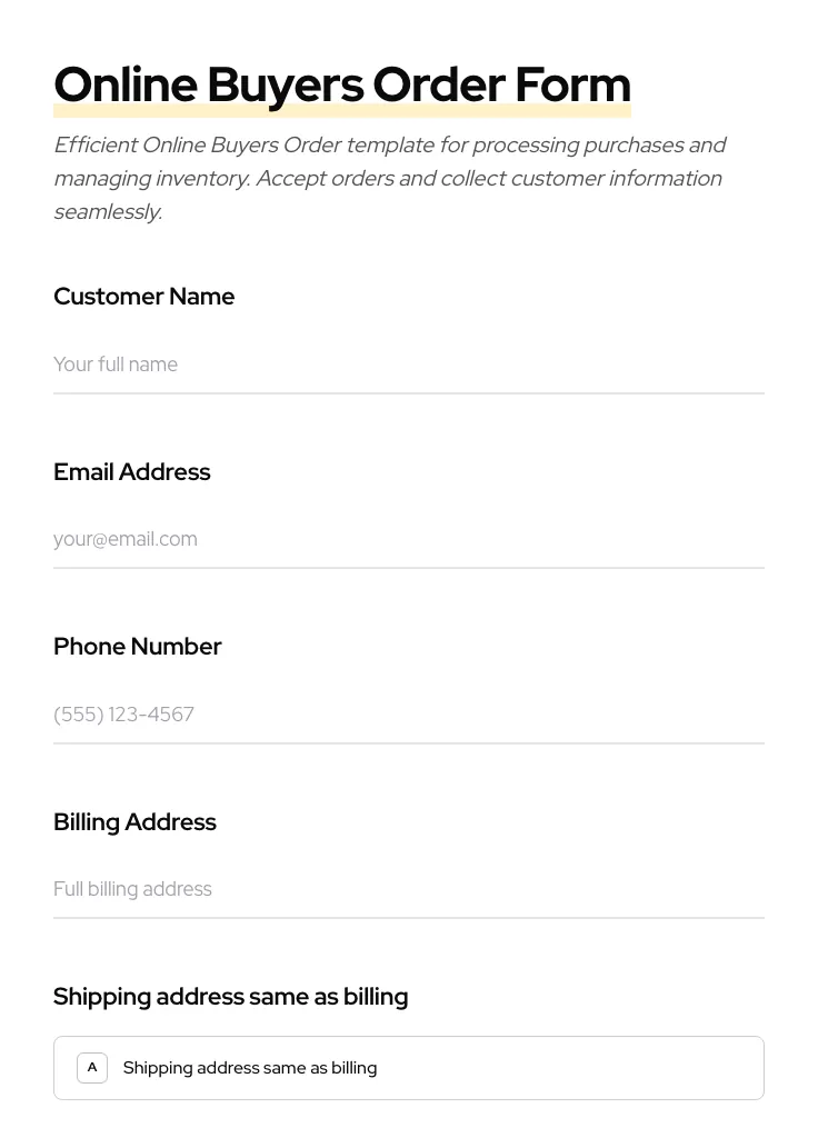 Online Buyers Order preview