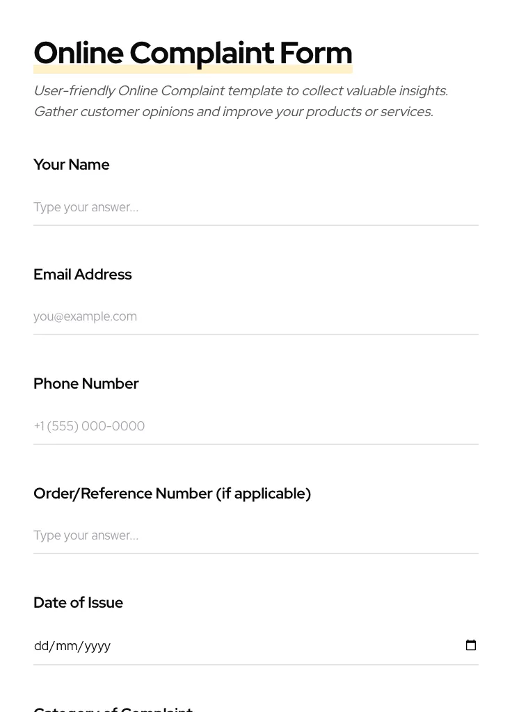 Online Complaint preview