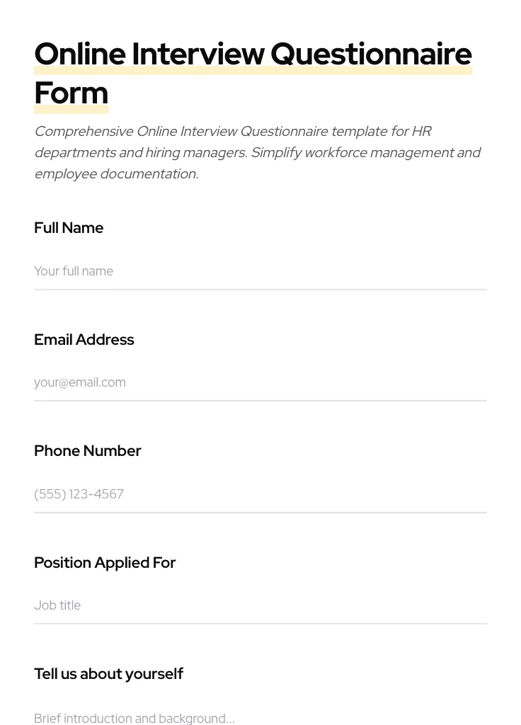 Online Interview Questionnaire preview