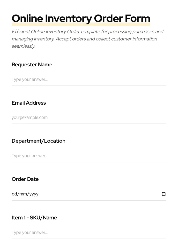 Online Inventory Order preview