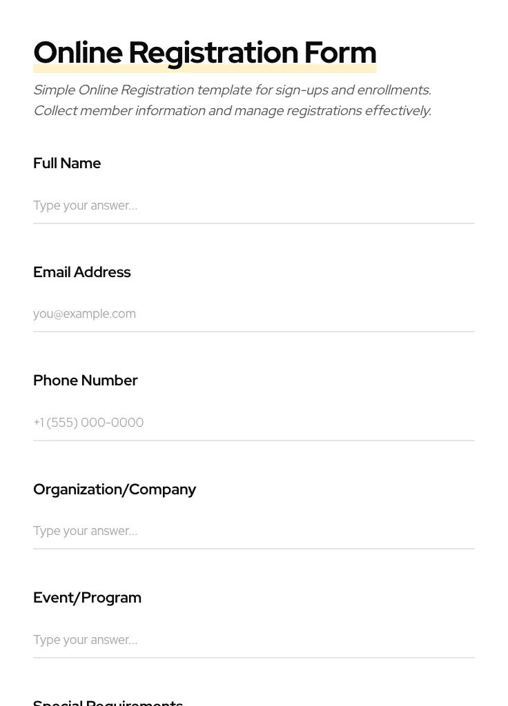 Online Registration preview