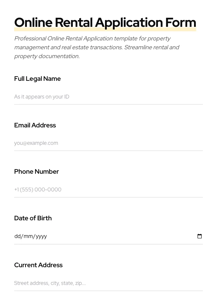 Online Rental Application preview