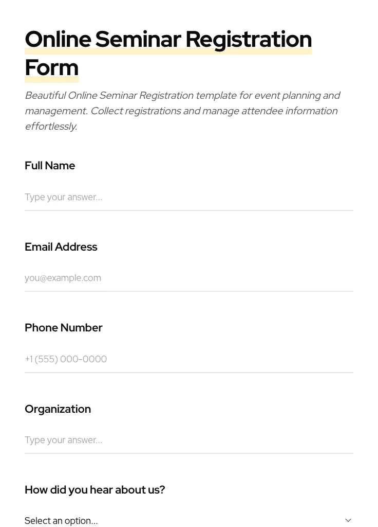 Online Seminar Registration preview