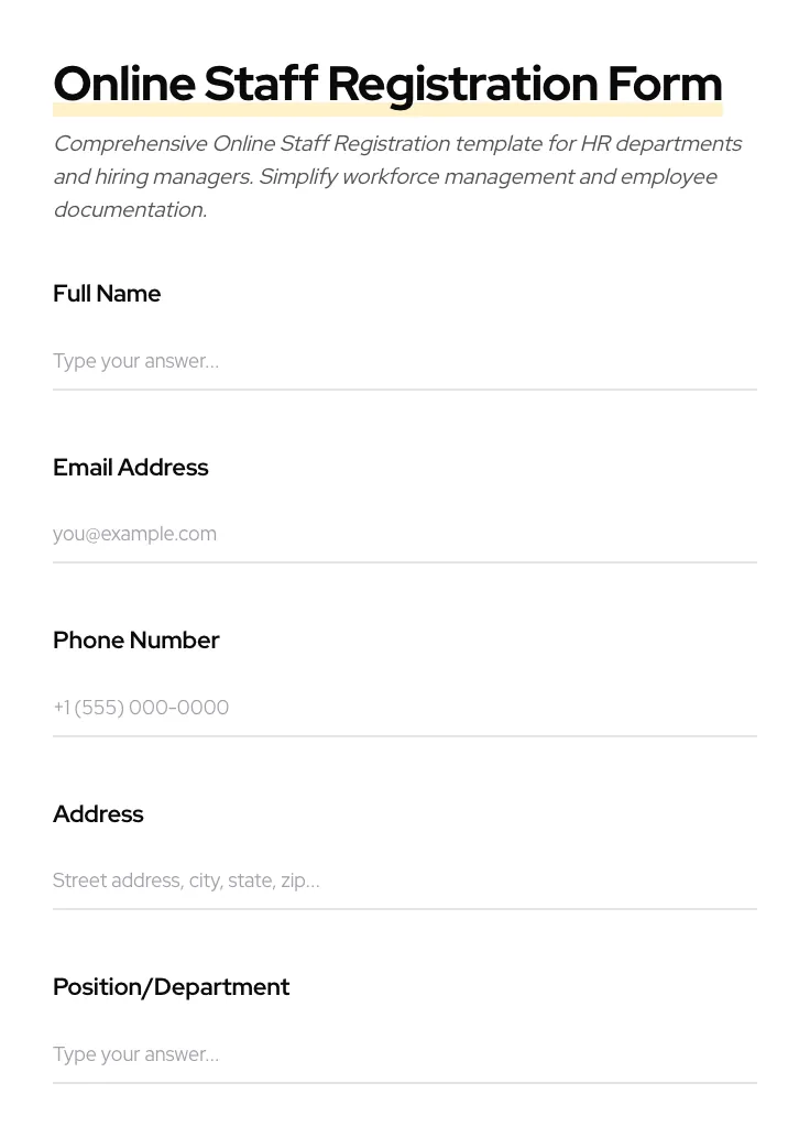 Online Staff Registration preview