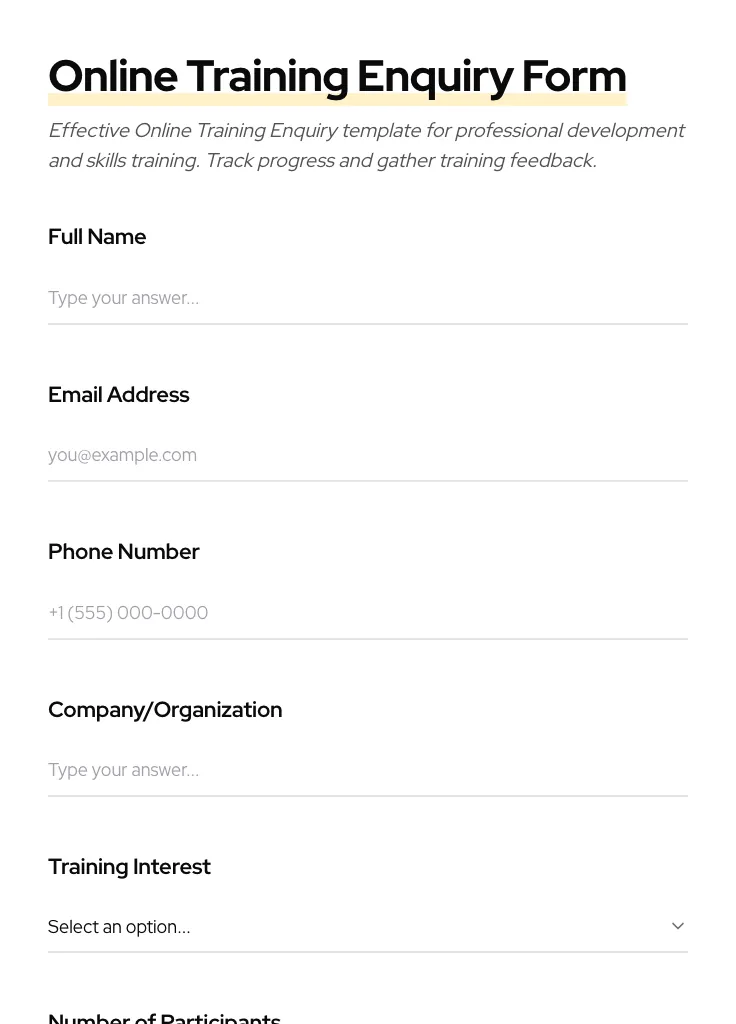 Online Training Enquiry preview