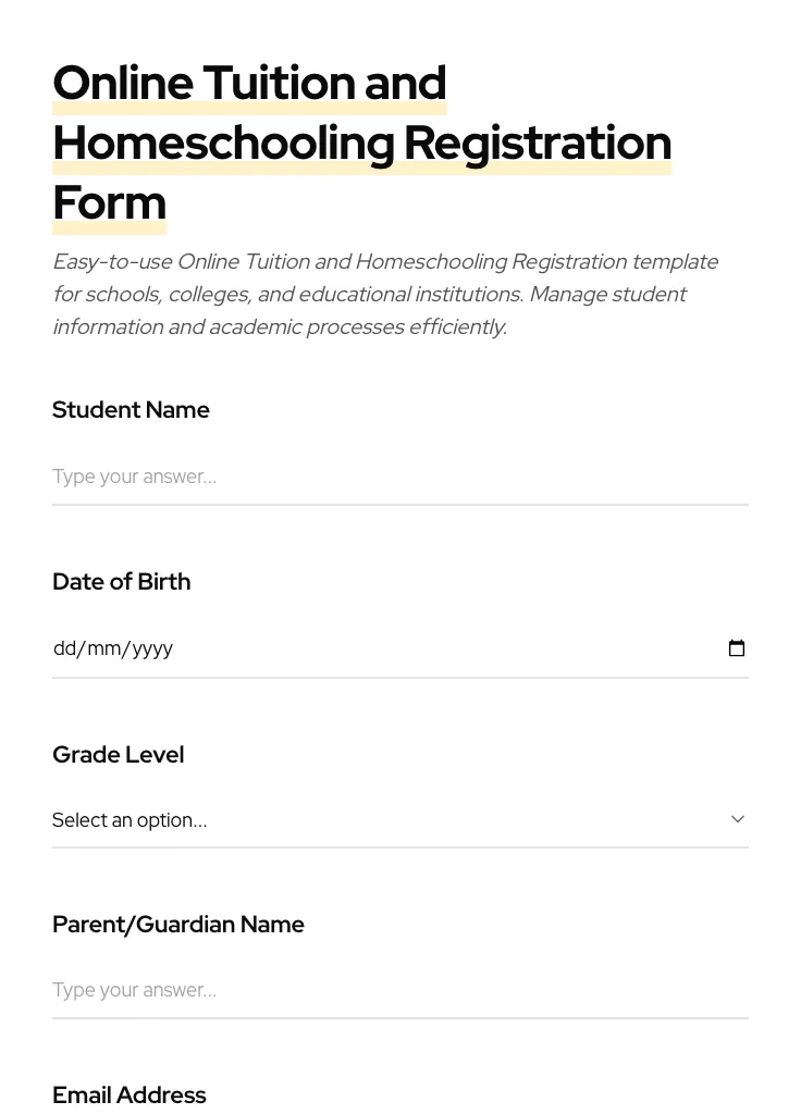 Online Tuition and Homeschooling Registration preview