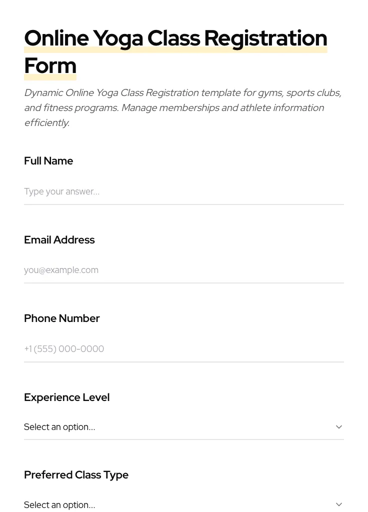 Online Yoga Class Registration preview