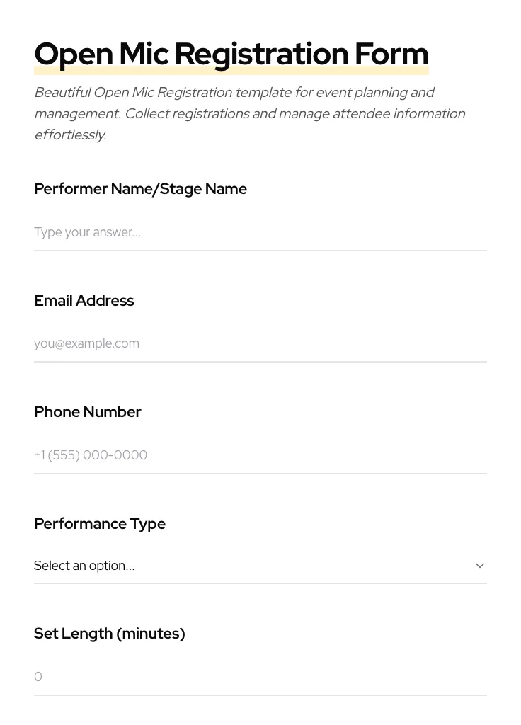 Open Mic Registration preview