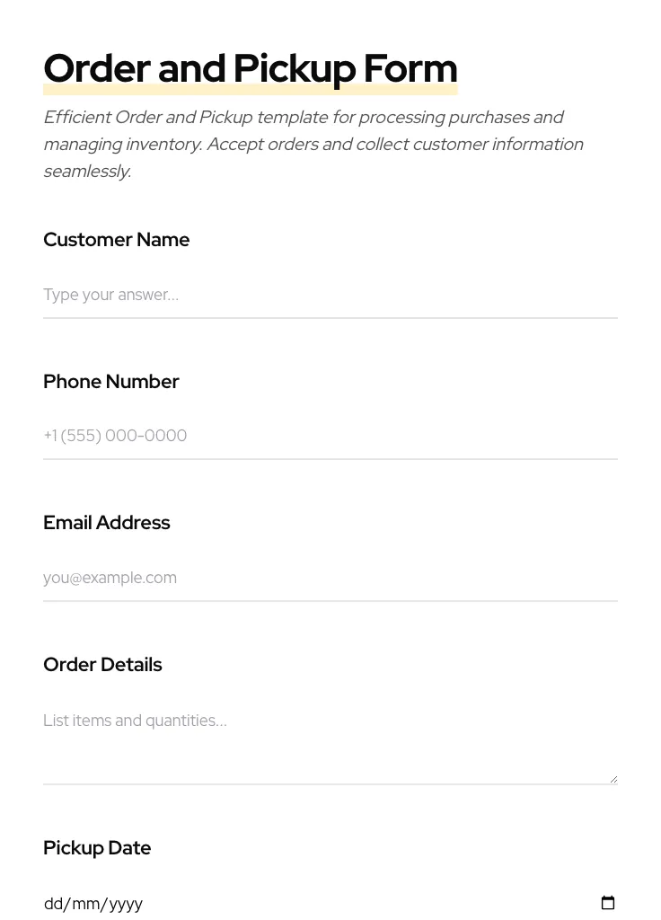 Order and Pickup preview