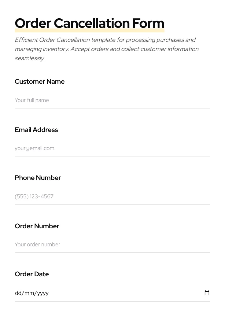 Order Cancellation preview