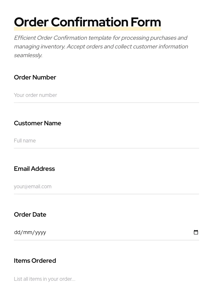 Order Confirmation preview