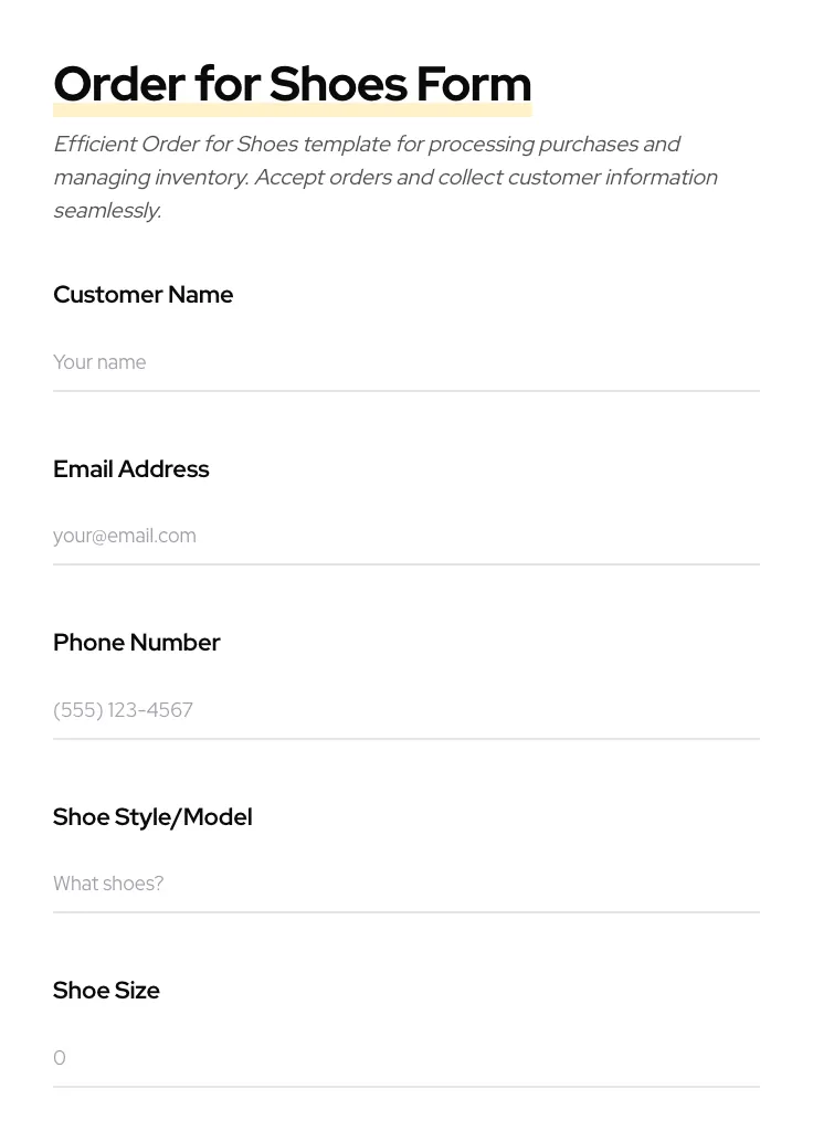 Order for Shoes preview