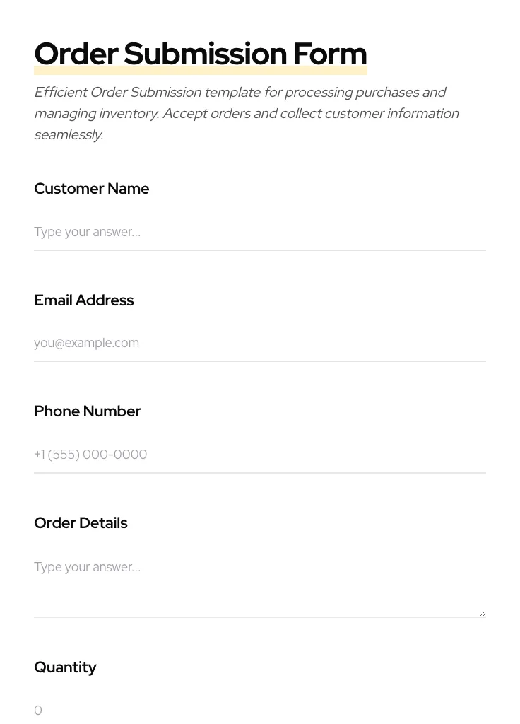 Order Submission preview