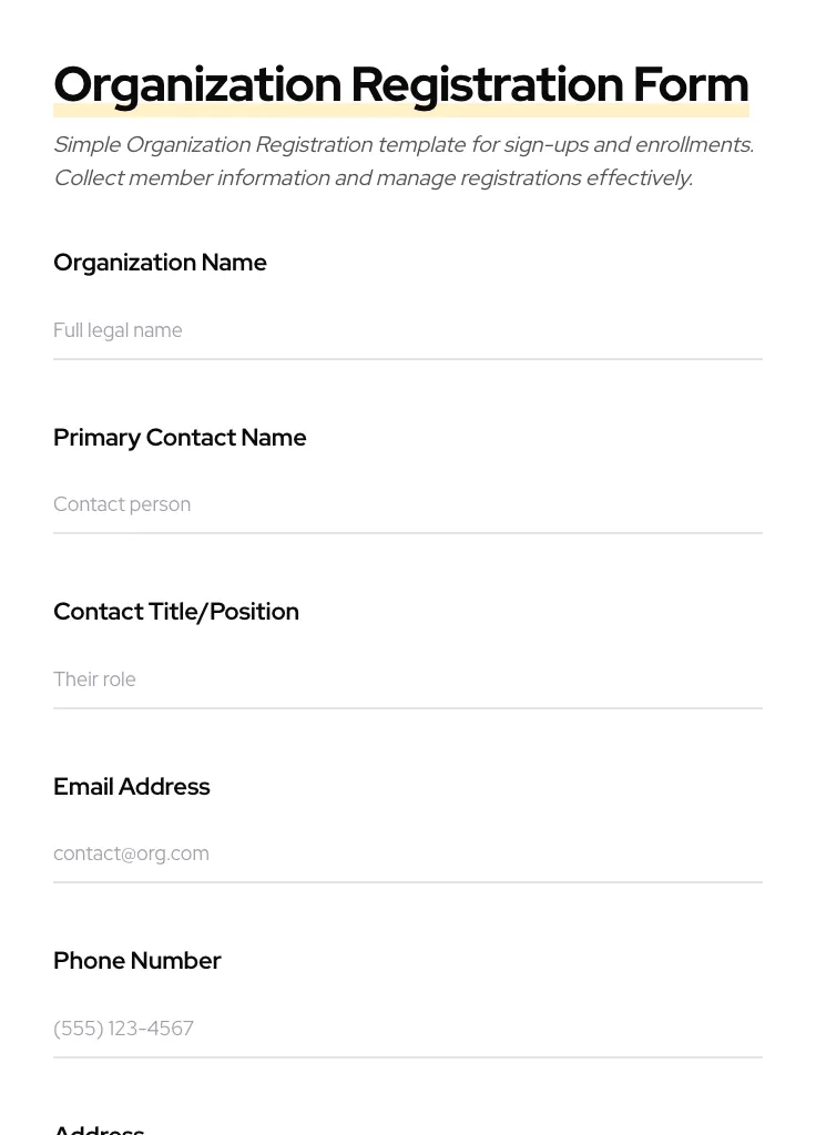 Organization Registration preview