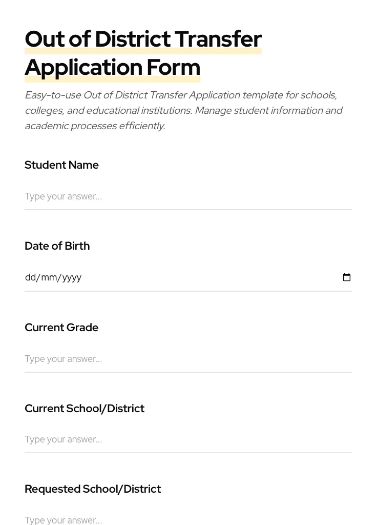 Out of District Transfer Application preview