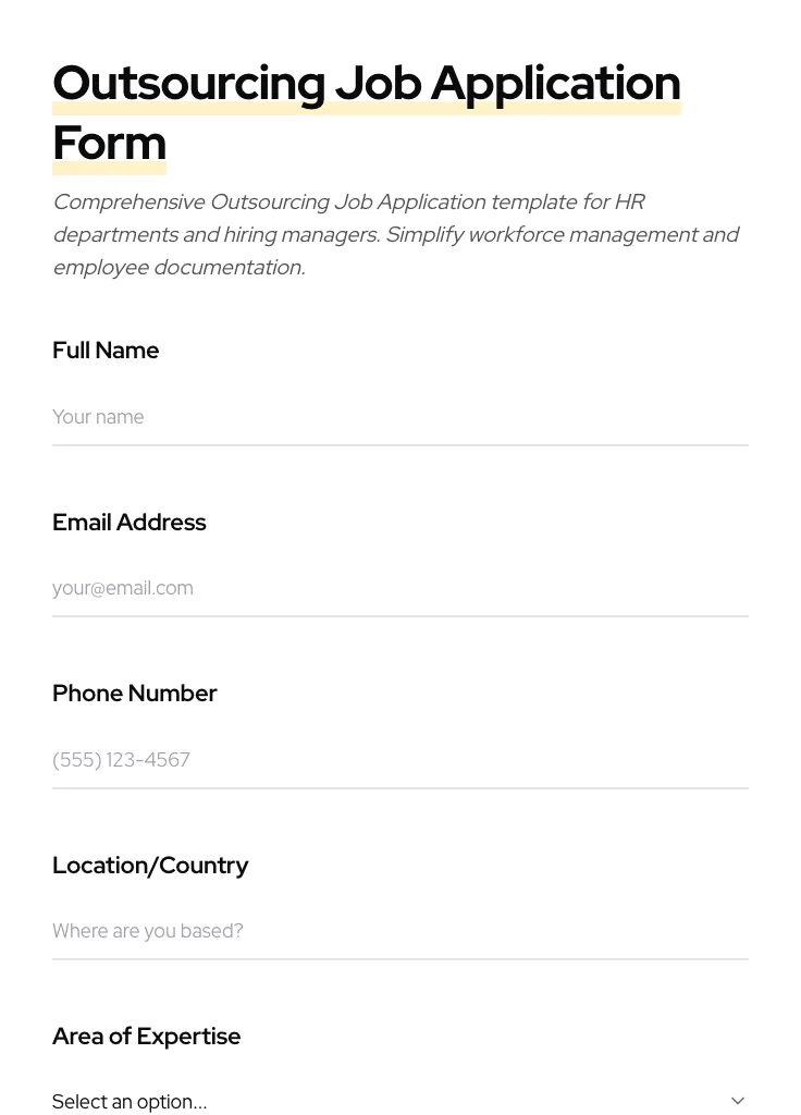 Outsourcing Job Application preview