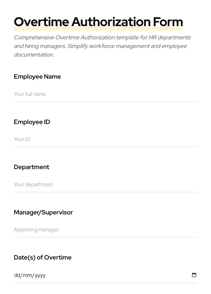 Overtime Authorization preview