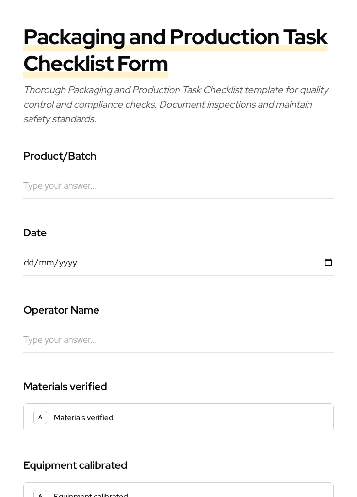 Packaging and Production Task Checklist preview