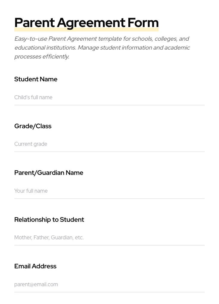 Parent Agreement preview