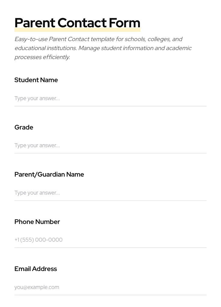 Parent Contact preview