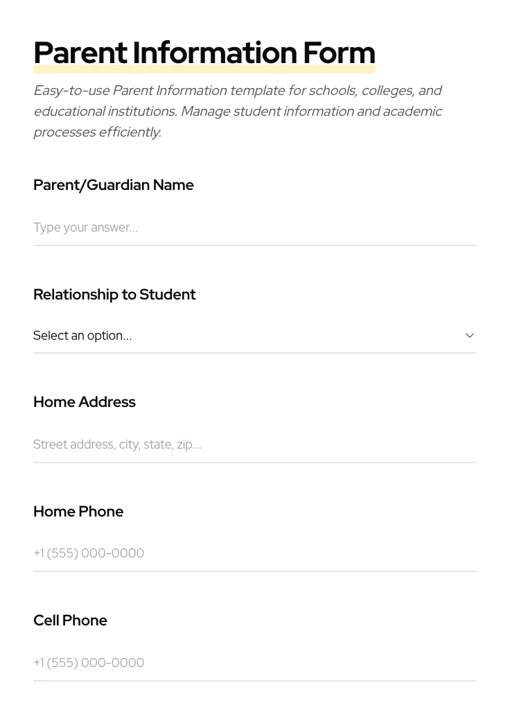 Parent Information preview