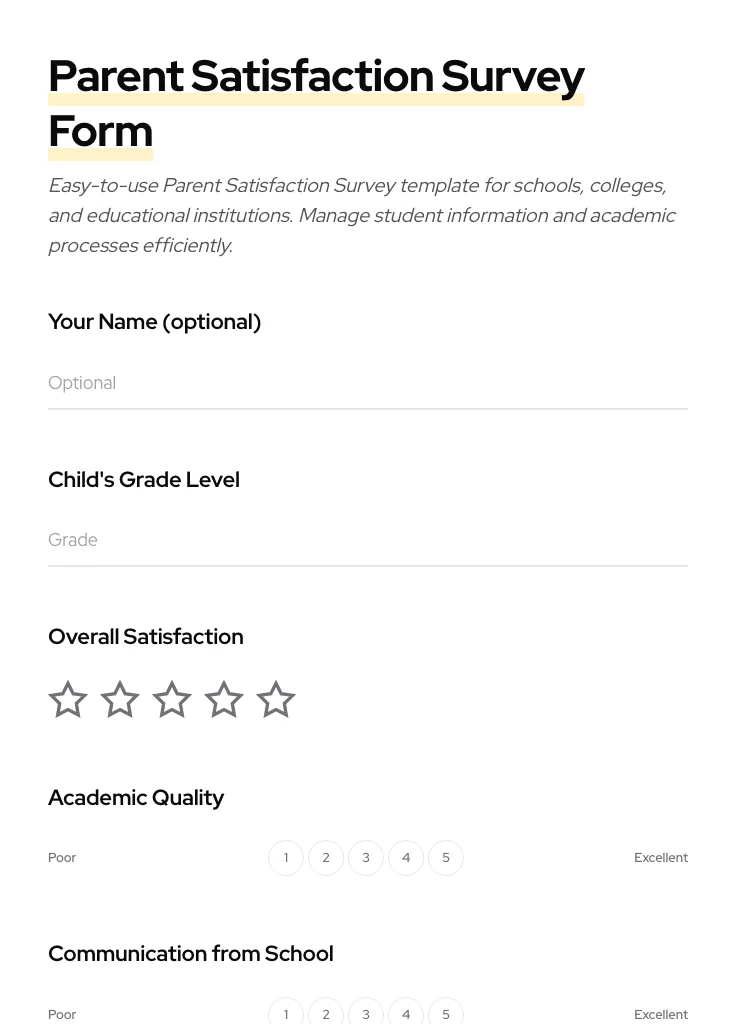 Parent Satisfaction Survey preview
