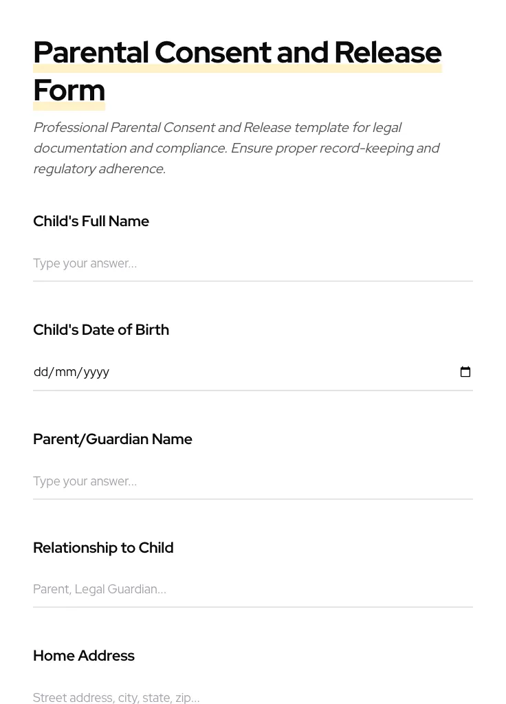 Parental Consent and Release preview