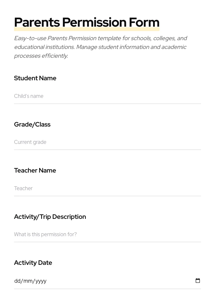 Parents Permission preview