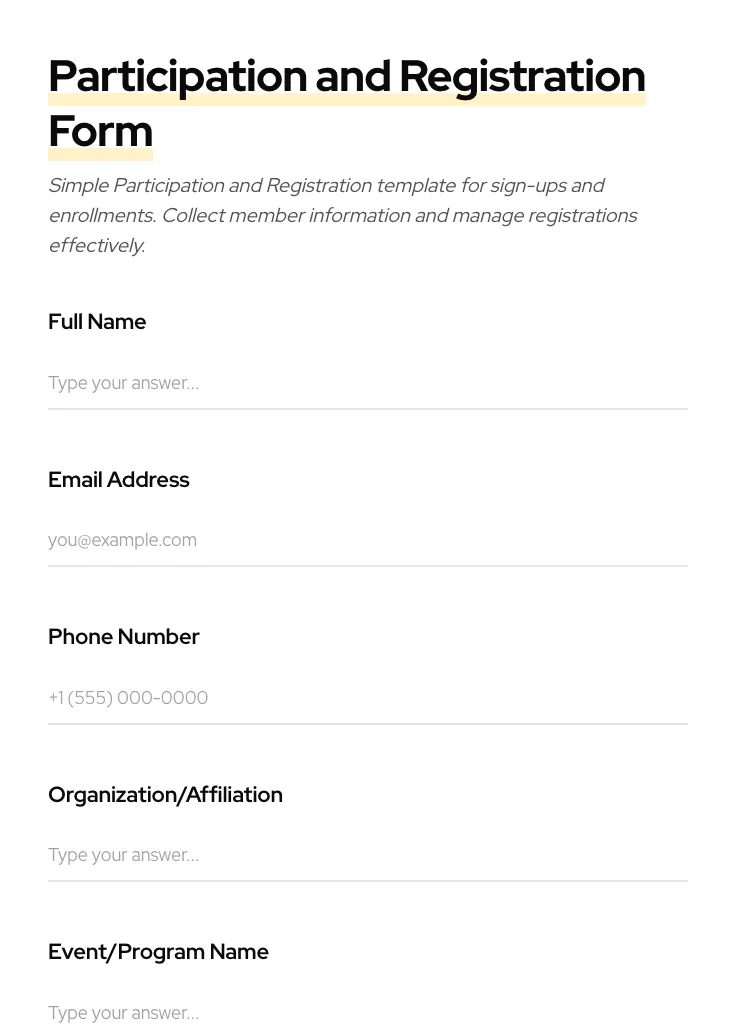 Participation and Registration preview