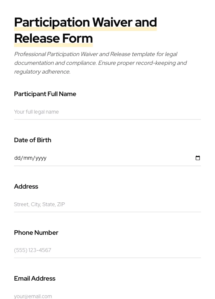Participation Waiver and Release preview