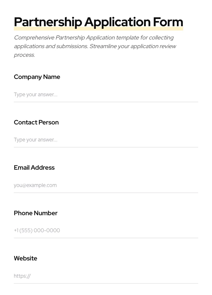 Partnership Application preview